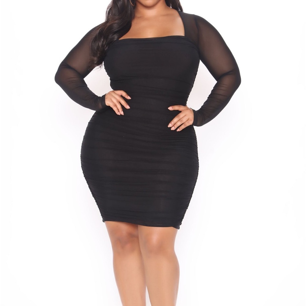Black mini dress with mesh sleeves from Fashion Nova